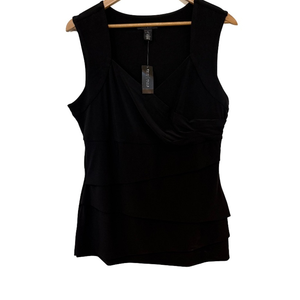 White House Black Market Black Sleeveless Wrap Top